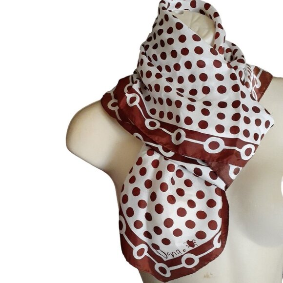 Vintage Signed Vera Scarf Polka Contrasting Border Hand Rolled Silk Square 31" - Picture 2 of 9